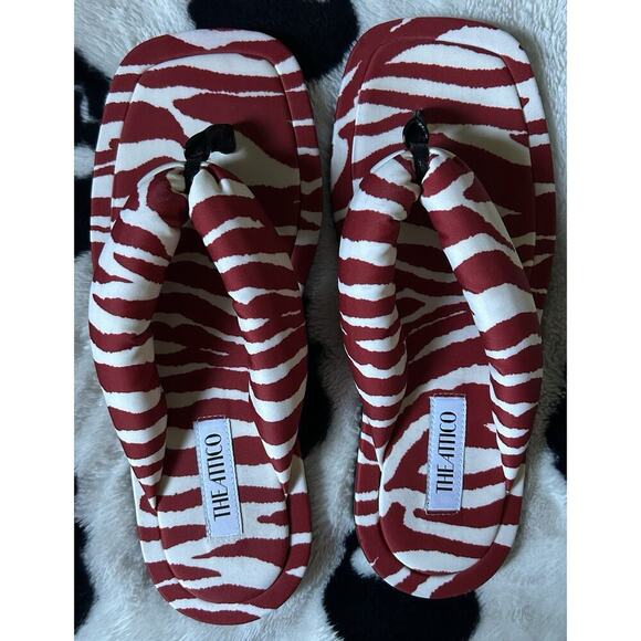 The Attico Women's Red Zebra Printed Indie Flat Thong Sandals Shoes-Sz 41/10US - Picture 2 of 2
